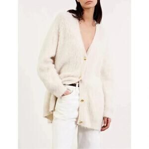 Nili Lotan Oversized Wool Long Knit Cardigan Sweater Cream Size XS Extra Small